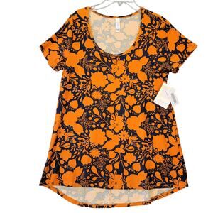 LuLaRoe Blue Orange Floral Shirt NEW Stretch Classic Tee Short Sleeves Women's S